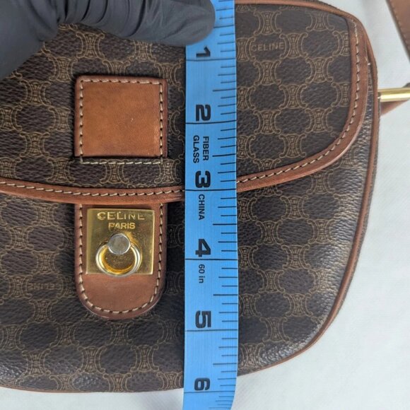 CELINE Paris Dream Logo Pochette Macadam Leather Brown Small Shoulder Bag - Picture 15 of 16